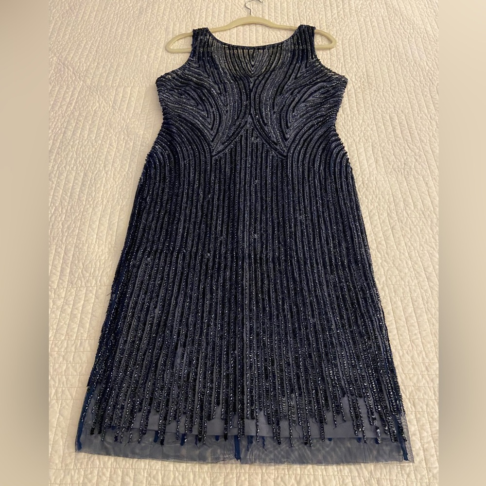 Adrianna Papell Dark Blue Sleeveless Sequin dress, size 12, fully lined